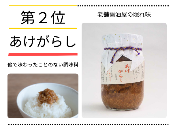 第２位　あけがらし　他で味わったことのない調味料　老舗醤油屋の隠れ味